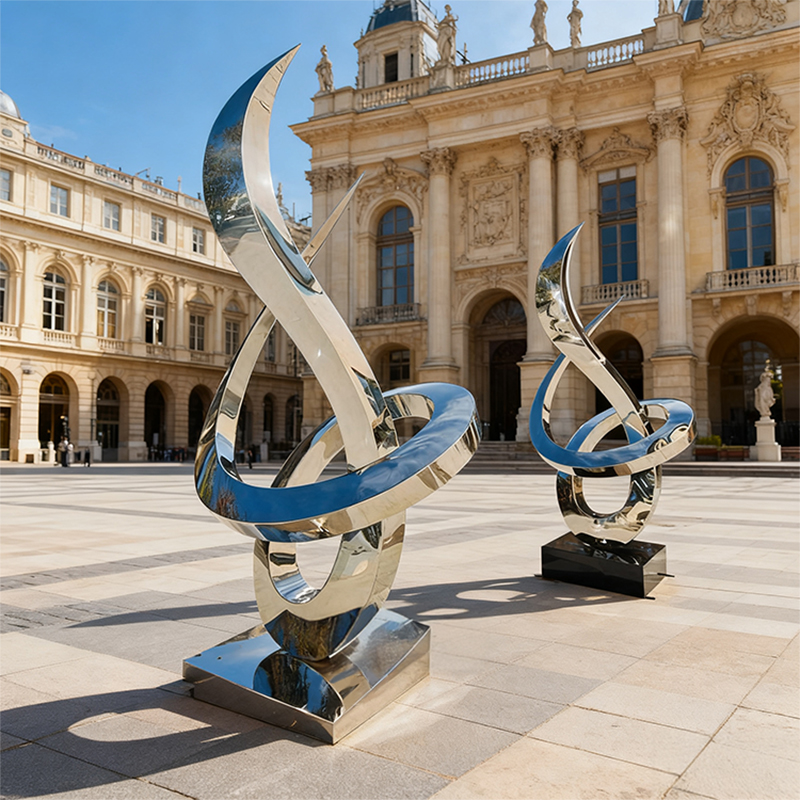 Blå & Silver strömlinjeformad metallskulptur