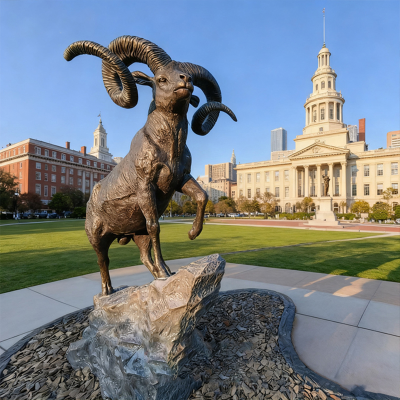 Brons Big Horn Ram Sculpture – Utomhus trädgårdsdekoration