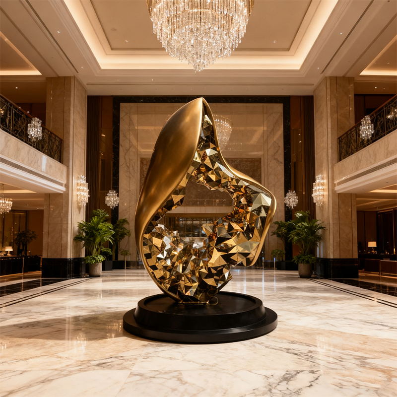 Golden Vortex ljus-lyx abstrakt skulptur